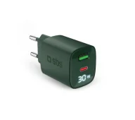 Ładowarki do telefonów - SBS LCD GaN PD 30W USB-C USB-A Zielony - miniaturka - grafika 1