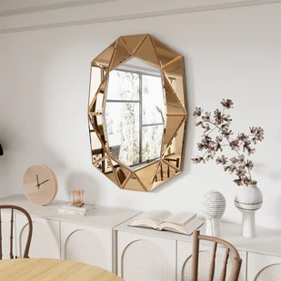WISFOR Lustro ścienne Duży Diament, Brązowe lustro łazienkowe Dekoracyjne lustro ścienne, szklane lustro do łazienki, salonu, przedpokoju 100×72 cm - Lustra - miniaturka - grafika 1