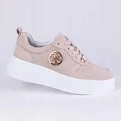 Półbuty damskie - Półbuty sportowe sneakersy damskie GOODIN GD-XW-1019 skóra naturalna beż 39 - miniaturka - grafika 1