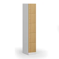 Szafki biurowe - Szafka ubraniowa ze schowkami, 5 schowków, 1850 x 300 x 500 mm, zamek cylindryczny, drzwi laminowane, buk - miniaturka - grafika 1