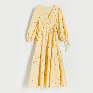Reserved - Sukienka midi z kwiatowym haftem - Żółty - Sukienki - miniaturka - grafika 1