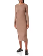 Sukienki - Bestseller A/S Damska sukienka VMGLORY Rib LS O-Neck Calf Dress GA NOOS, brązowa Lentil, XXL, Brown Lentil, XXL - miniaturka - grafika 1