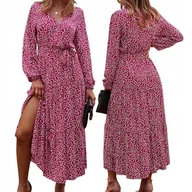 Sukienki - MODNA KOBIECA SUKIENKA DAMSKA W KWIATY DŁUGA MAXI KOPERTOWA WIĄZANA DEKOLT ROZMIAR UNIWERSALNY - miniaturka - grafika 1