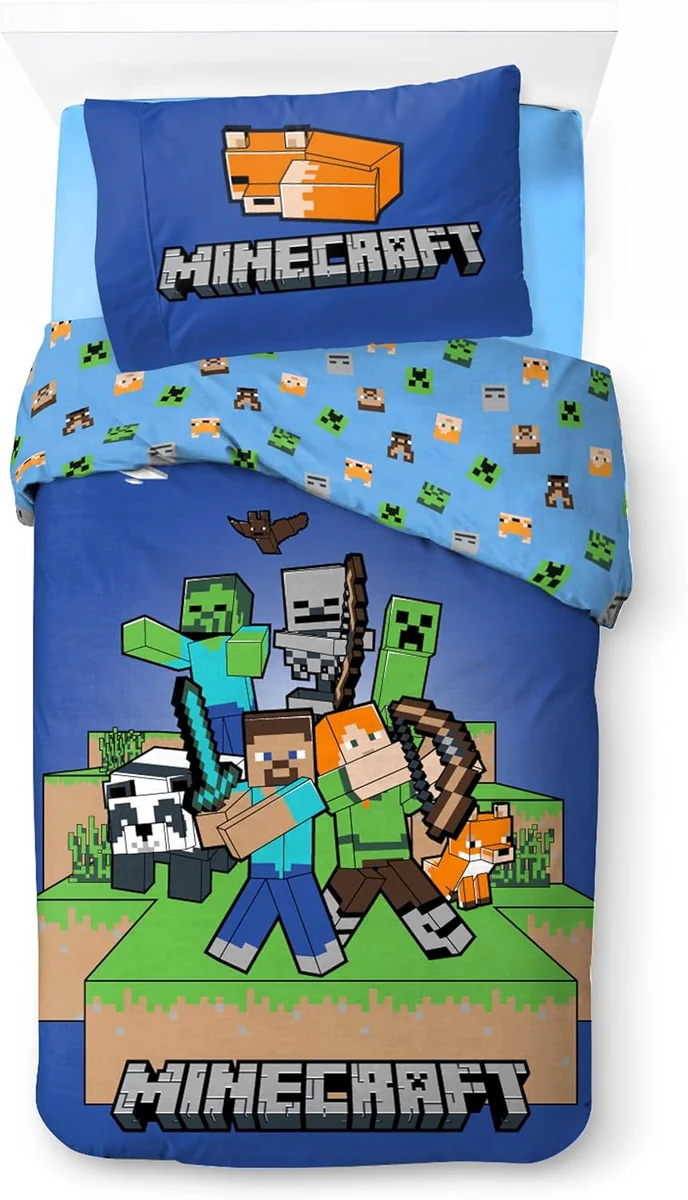 Pościel Minecraft 140x200 + poszewka 65x65 bawełna odwracalna