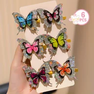 Ozdoby do włosów - TEMU 6szt. Kolorowe Brokatowe Spinki do Włosów z Motylami - Błyszczące Kwiatowe Akcenty, Różne Kolory (Różowy, Niebieski, Zielony, Pomarańczowy) - - miniaturka - grafika 1