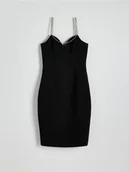 Sukienki - Reserved - Sukienka mini z biżuteryjnymi ramiączkami - czarny - miniaturka - grafika 1