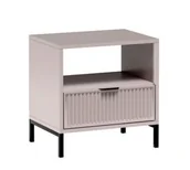 Szafki nocne - KASZMIROWY Stolik Nocny Szafka Nakastlik RYFLOWANY FRONT z SZUFLADĄ Metalowe Nóżki - miniaturka - grafika 1