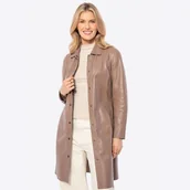 Płaszcze damskie - Damski płaszcz z naturalnej skóry owczej beżowy - miniaturka - grafika 1