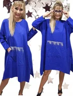Bluzki damskie - 3220 sukienka tunika blink srebro cyrkonie kangurek sportowa 50 52 5xl 6xl - miniaturka - grafika 1