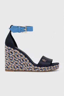 Sandały damskie - Tommy Hilfiger sandały COLORFUL HIGH WEDGE SATIN SANDAL kolor granatowy FW0FW07914 - grafika 1