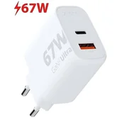 Ładowarki do telefonów - Ładowarka ścienna Ultra GaN2 67W USB-C PD,USB-A QC 3.0 Biała - miniaturka - grafika 1