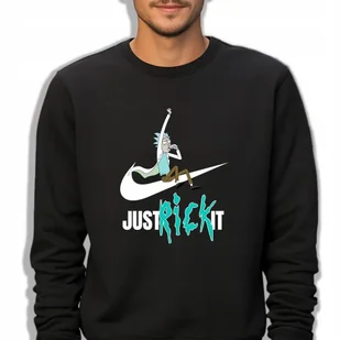 Bluza Dresowa Męska Czarna JUST RICK IT Swoosh Sportowe Wzory Rozmiar S - Bluzy męskie - miniaturka - grafika 1
