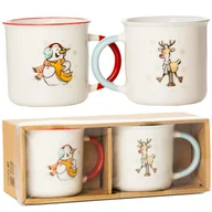 Ozdoby bożonarodzeniowe - Kubek Świąteczny Porcelanowy Na Prezent Święta Białe Bałwan Renifer 2 Szt. 320 Ml - miniaturka - grafika 1