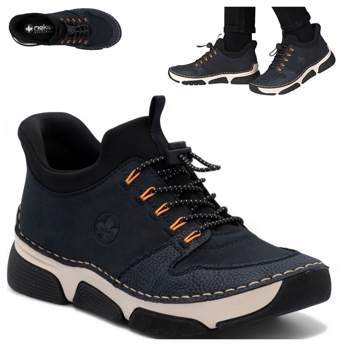 Rieker Sneakersy Damskie Sportowe Wygodne Półbuty Wsuwane Jesień Granat 40