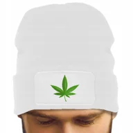 Czapki damskie - CZAPKA Jesienna BAWEŁNIANA ZIMOWA Ciepła BIAŁA BEANIE CANNABIS Zioło Weed - miniaturka - grafika 1