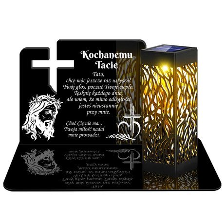 ZNICZ SOLARNY LED WIECZNY PODSTAWKA NA CMENTARZ GRÓB lampka Krzyż 3D DLA TATY