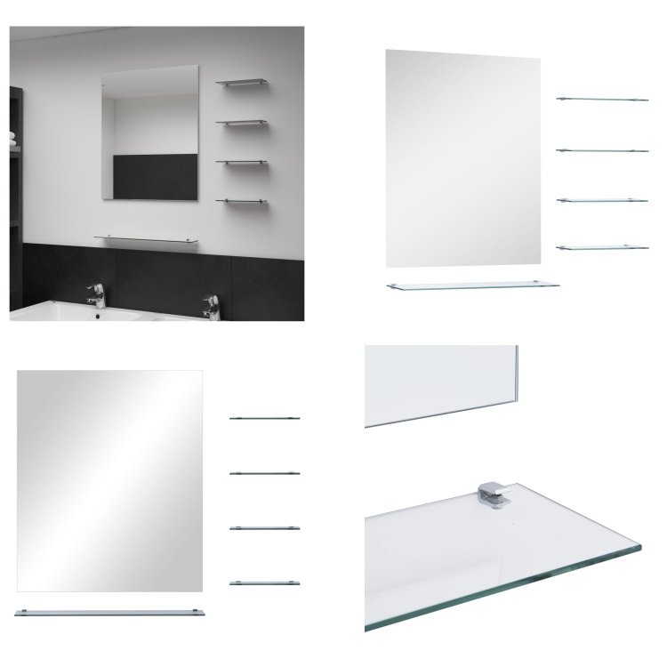 vidaXL Lustro ścienne z 5 półkami srebrne 50×60 cm - Lustro ścienne - Lustro kosmetyczne - Lustro do makijażu - Lustro do makijażu