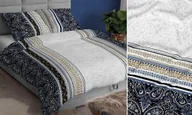 Pościel - Pościel satynowa 140x200 granatowa szara ornamenty zapinana na suwak KARO Satin - miniaturka - grafika 1