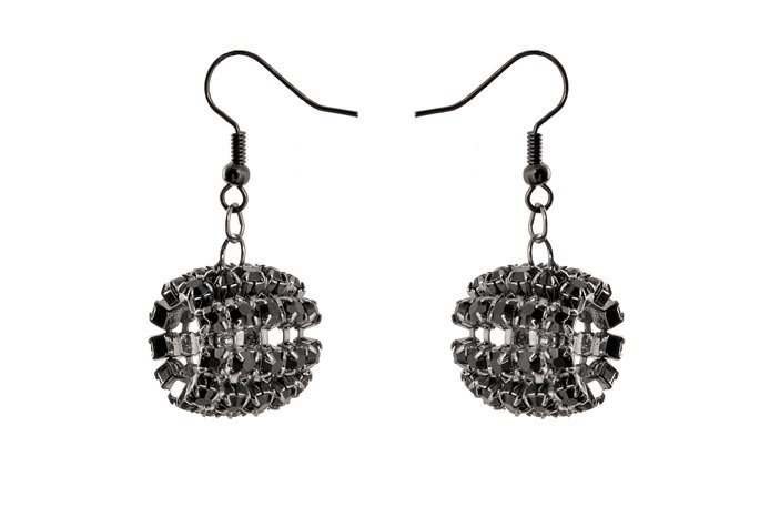 Kolczyki Beczółki Hematytowe Cyrkonie