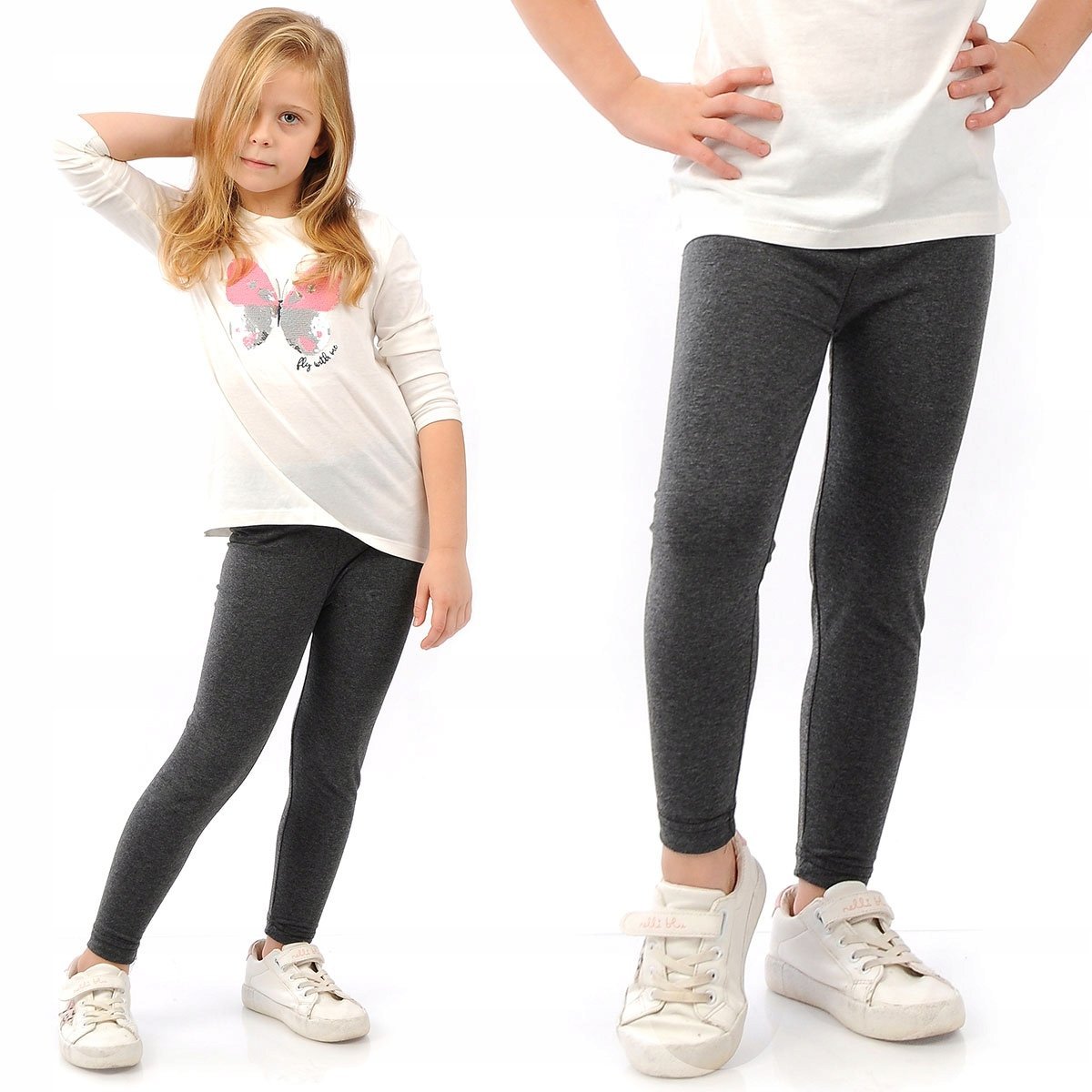 Elastyczne Legginsy Bawełniane Klasyczne Getry Polskie Grafitowe 104