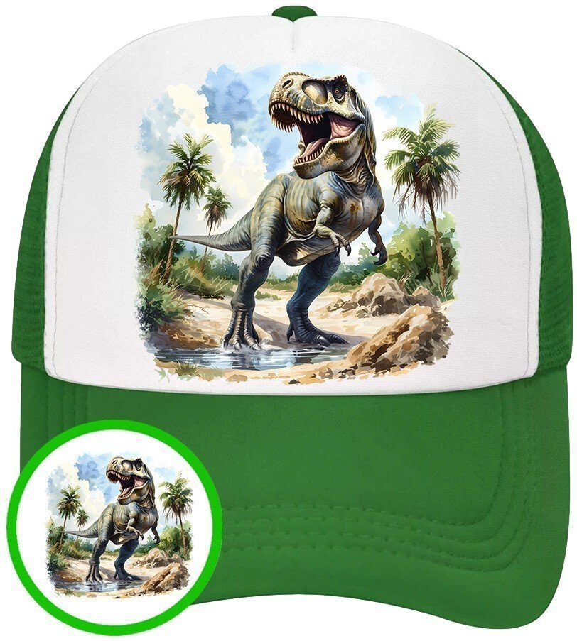 Czapka z Daszkiem Dinozaur Zielona z Nadrukiem Na Lato Siatka Bejsbolówka