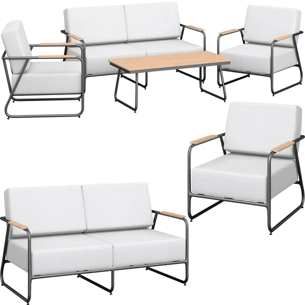 Komplet Zestaw Mebli Wypoczynkowych Szary Sofa 2 Fotele Stolik 4-częściowy
