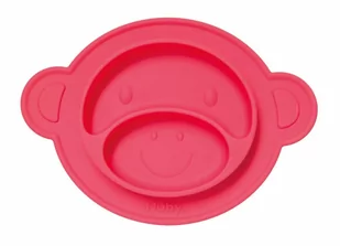 Nuby, talerzyk w kształcie małpki z przyssawką, czerwony, 9m+ - Miseczki i talerzyki dla dzieci - miniaturka - grafika 1