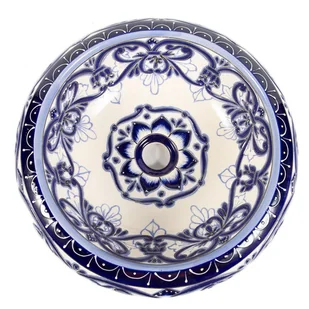 Meksykańska ceramiczna umywalka nablatowa z reliefem Sabina – okrągła umywalka łazienkowa 40 x 13,5 cm Umywalka z motywami Talavera - Umywalki Meksykańska ceramiczna umywalka nablatowa z reliefem Sabina – okrągła umywalka łazienkowa 40 x 13,5 cm Umywalka z motywami Talavera - Umywalki - miniaturka - grafika 1