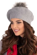 Czapki damskie - Vivisence elegancki beret damski z bobble rozmiar uniwersalny - czapka damska dzianinowa czapka jesienna ciepłe nakrycie głowy klasyczna czapka zimowa - szary - miniaturka - grafika 1