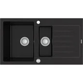 Zlewozmywaki - Mexen Matias zlewozmywak granitowy 1,5-komorowy z krótkim ociekaczem 900 x 505 mm, czarny/srebrny metalik - 6502901505-73 - miniaturka - grafika 1