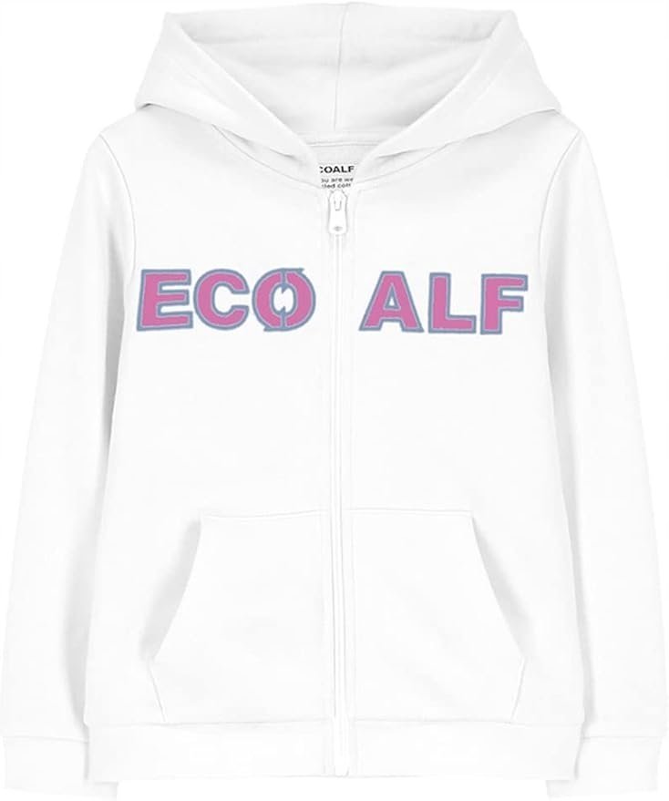 ECOALF BIAŁA BLUZA DZIECIĘCA Z KAPTUREM I NADRUKIEM 116-128CM 1JQA