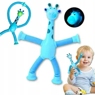 Figurki dla dzieci - FIGURKA SPRĘŻYNOWA TELESKOPOWA PRZYSSAWKA ŻYRAFA NIEBIESKA ŻYRAFA - miniaturka - grafika 1