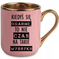 Kubki - KUBEK Różowy ZŁOTY RANT UCHO KIEDYŚ SIĘ OGARNĘ Prezent Motywacyjny Lenia - miniaturka - grafika 1