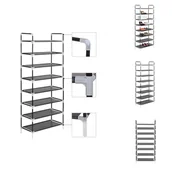 Szafki na buty - vidaXL Stojak na buty z 8 półkami z metalu i włókniny czarny - Stojaki i szafki na buty - miniaturka - grafika 1