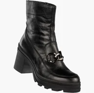 Botki damskie - Botki Damskie Skórzane Buty Na Klocku Zimowe Ocieplane Czarne Simen 4365A Czarny 40 - miniaturka - grafika 1