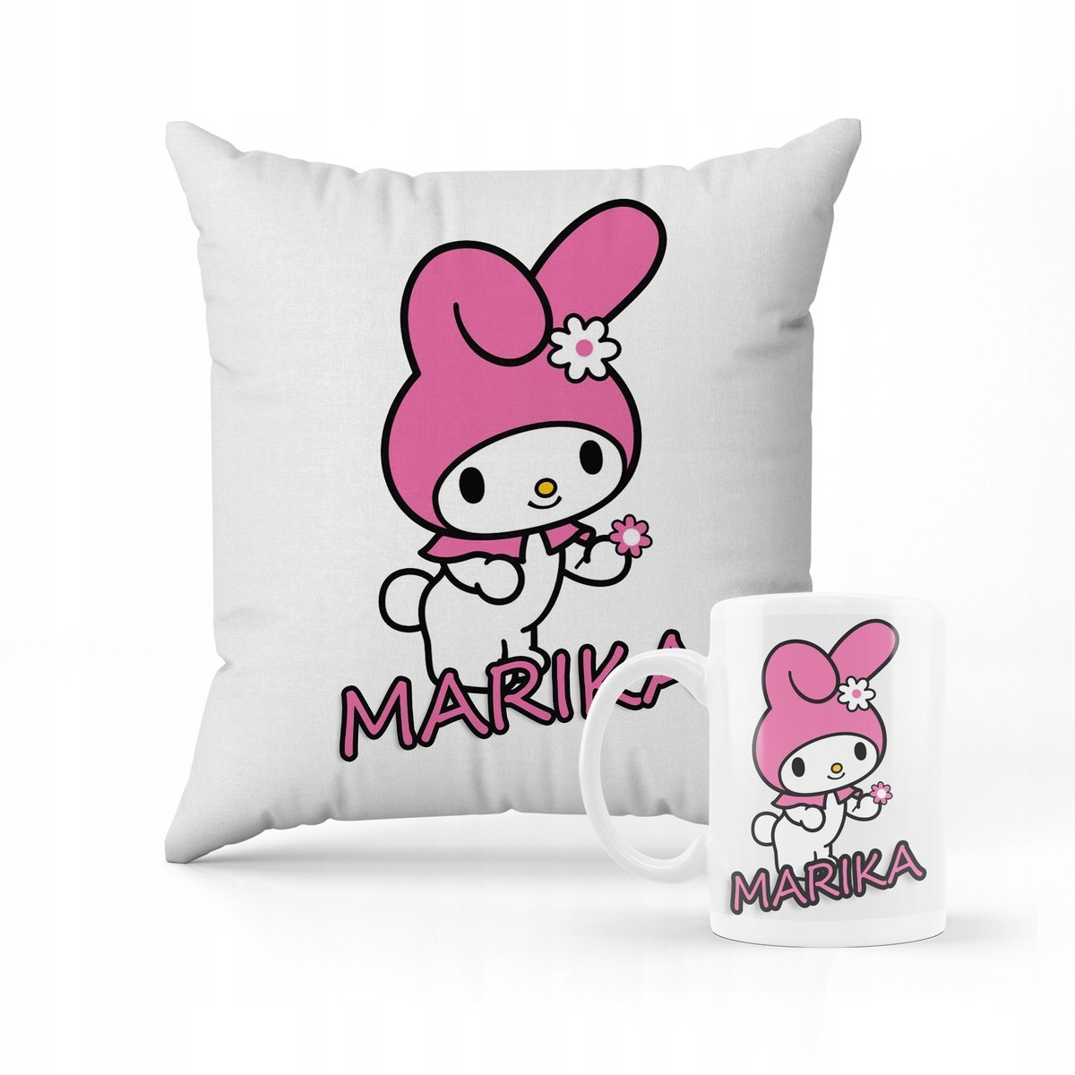ZESTAW PODUSZKA + KUBEK PREZENT DLA DZIECKA KUROMI HELLO KITTY + IMIĘ #16