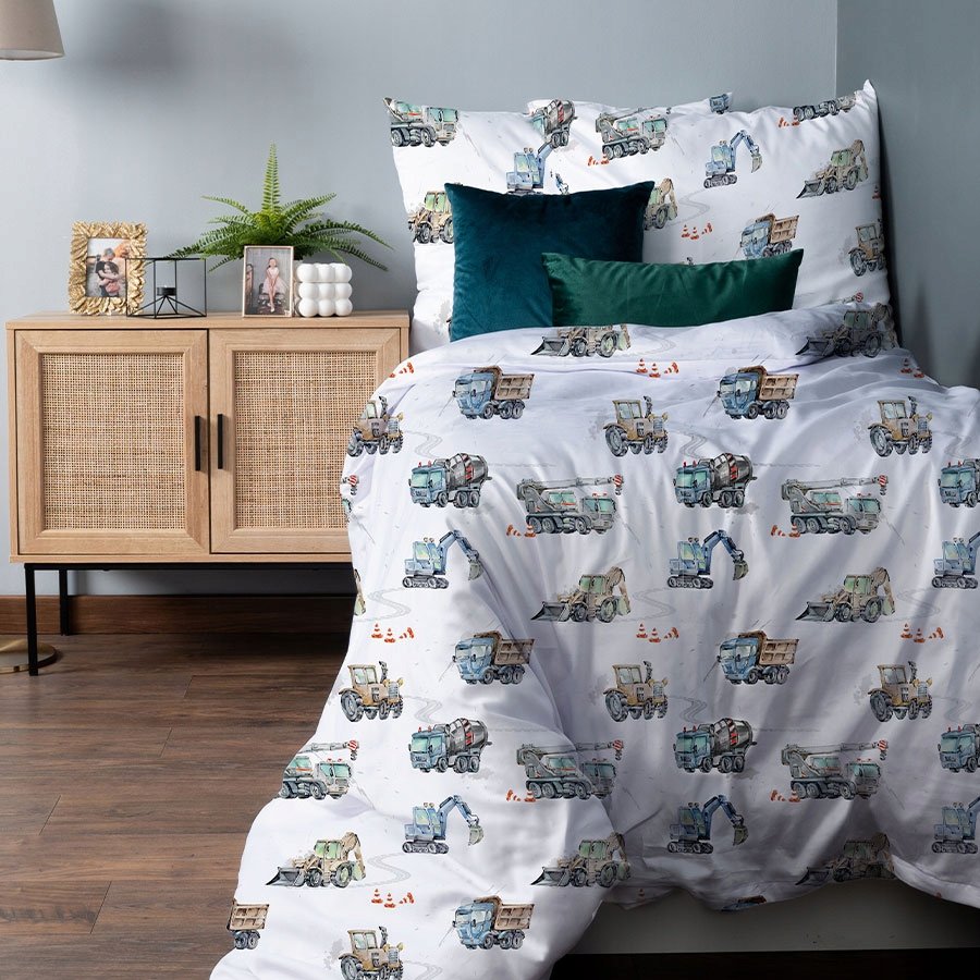 Komplet pościeli Premium z satyny bawełninej 160x200 Pojazdy