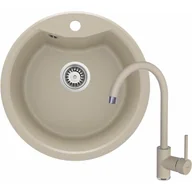 Zlewozmywaki z baterią - Deante Solis Zestaw Zlewozmywak granitowy jednokomorowy 48 cm + bateria kuchenna wysoka piaskowy ZRSB7803 - miniaturka - grafika 1