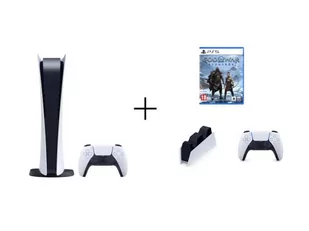 Sony PlayStation 5 Digital + God of War Ragnarok + DualSense kontroler bialy + PS5 DualSense Charging Station - Konsole Playstation - miniaturka - grafika 1