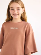 Koszulki dla dziewczynek - Reserved - T-shirt z haftem - brązowy - miniaturka - grafika 1
