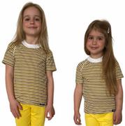 Odzież sportowa dziecięca - COOL kolorowy T-shirt dziecięca .140 .żółto-czarno-białe paski - miniaturka - grafika 1