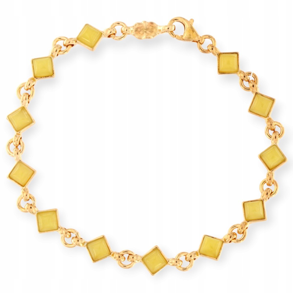 Bransoletka Srebro 925 - Bransoletka bursztynowa pozłacana żółta