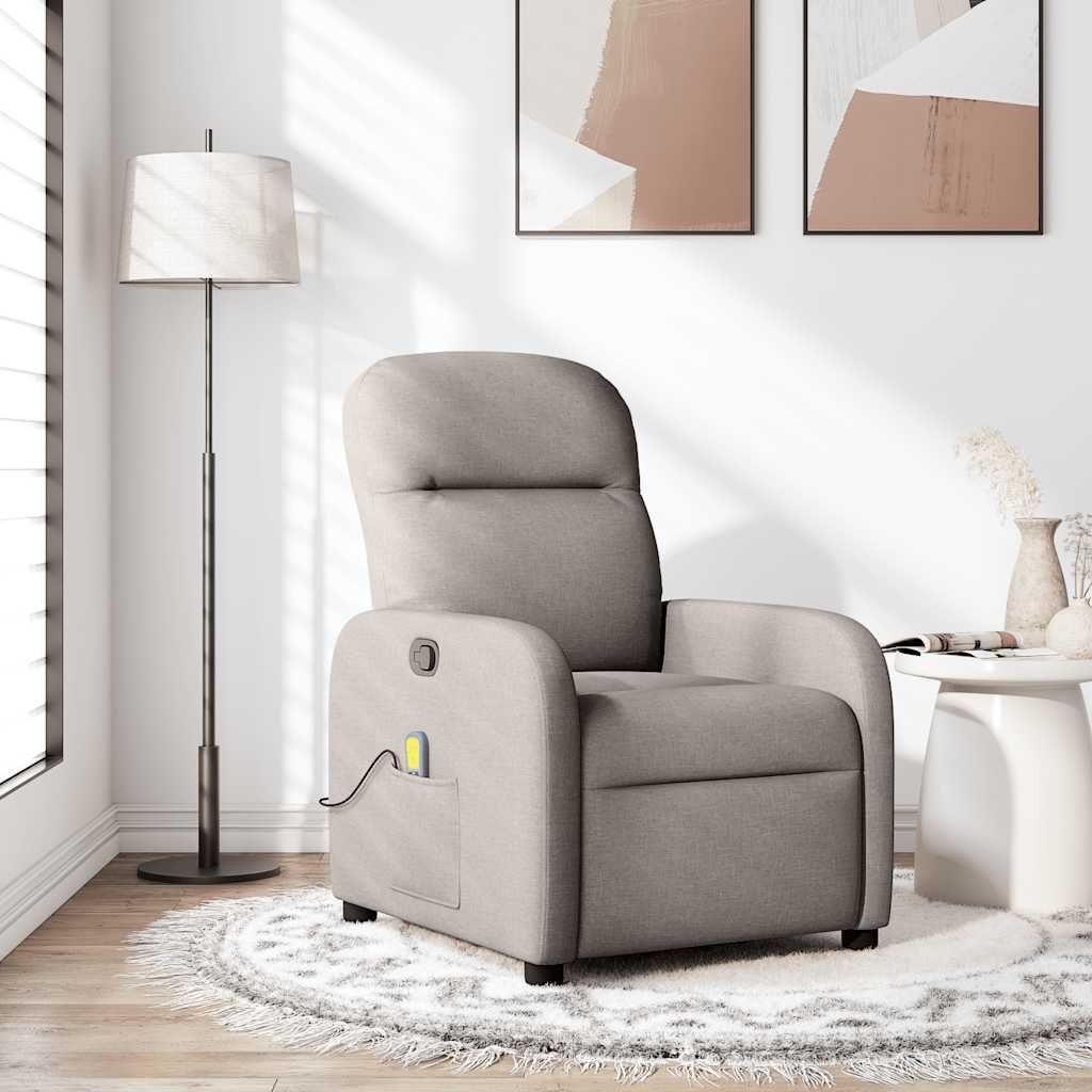vidaXL vidaXL Rozkładany fotel masujący, taupe, obity tkaniną