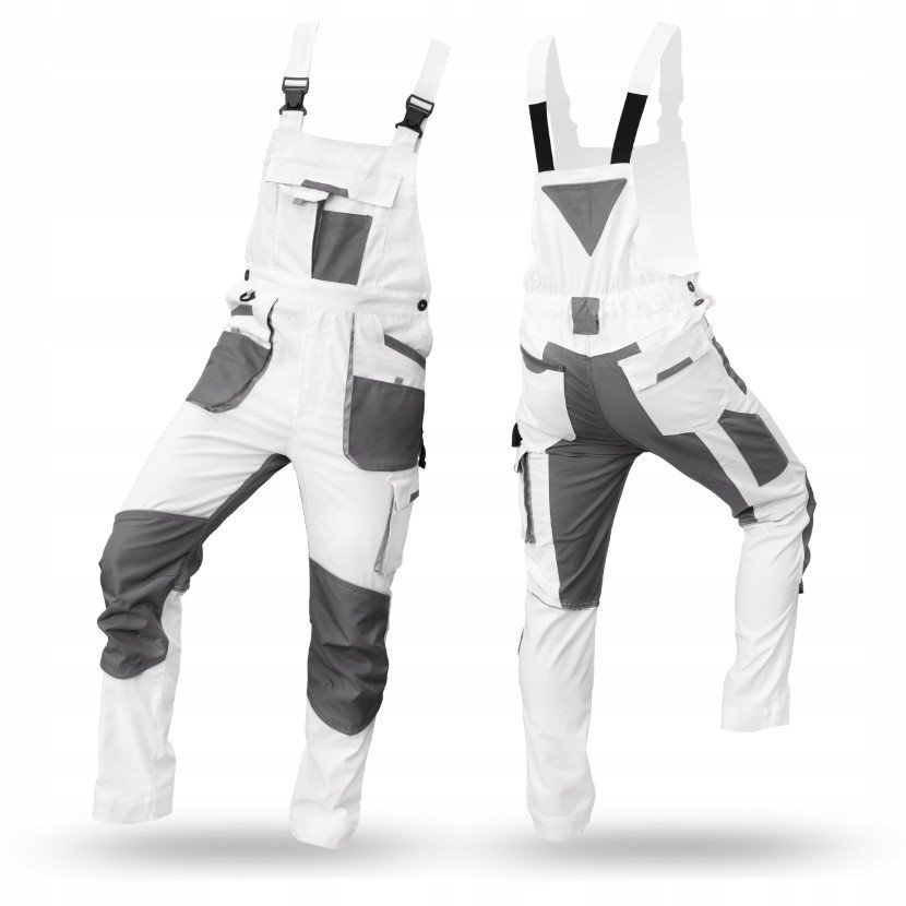 ELASTYCZNE SPODNIE ROBOCZE MĘSKIE WZMACNIANE ogrodniczki STRETCH SLIM BIAŁE