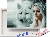 Malowanie po numerach - Malowanie po numerach Kobieta i wilk 40x50cm RAMA / beliart - miniaturka - grafika 1