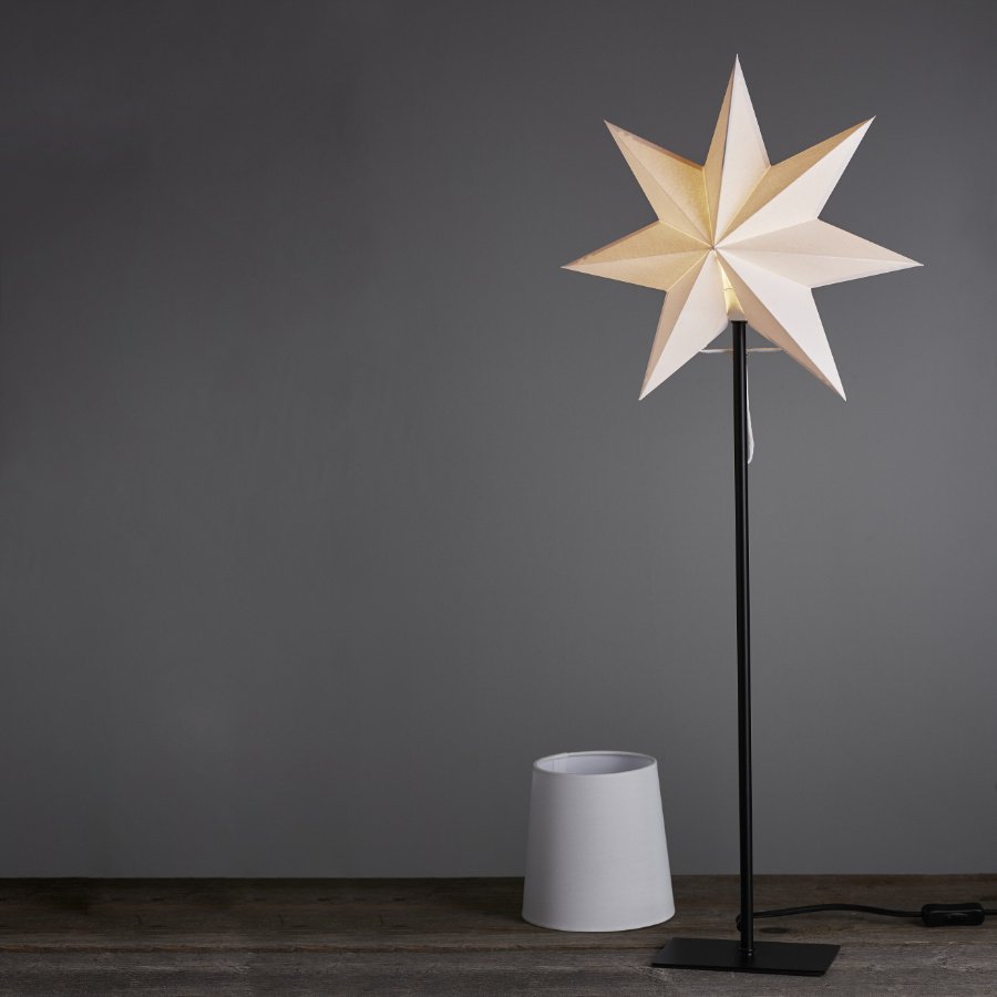 Szwedzka Gwiazda Stojąca Biała FROZEN 85 cm z Dodatkowym Kloszem LED E14 Metalowa Podstawa Wymienne Żarówki Przełącznik Kabel 180 cm