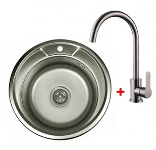 STELLMAN Zlewozmywak stalowy 490S6/160 Satyna + Bateria INOX - Zlewozmywaki z baterią - miniaturka - grafika 1