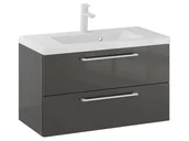 Szafki łazienkowe - Szafka Wisząca Z Umywalką RON 80 cm - Titan Wysoki Połysk - Uchwyty Białe Matowe - miniaturka - grafika 1