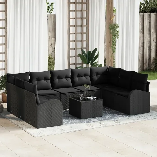 Zestaw Sofa Narożna z Polirattanu, Czarna, 10 Elementów, 40x60 cm