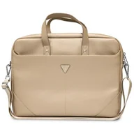 Torby na laptopy - Torba na laptopa GUESS Saffiano Triangle Logo 16 cali Beżowy - miniaturka - grafika 1